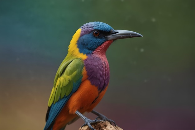 Photo a colorful bird with a blue and green head and yellow feathers