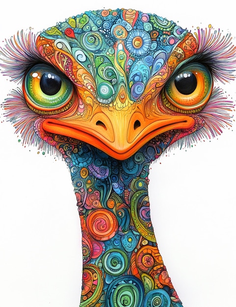 a colorful bird with a colorful face and the eyes of a bird