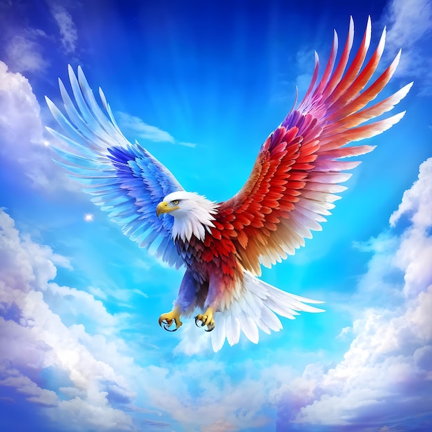 a colorful bird with a colorful wings is flying in the sky