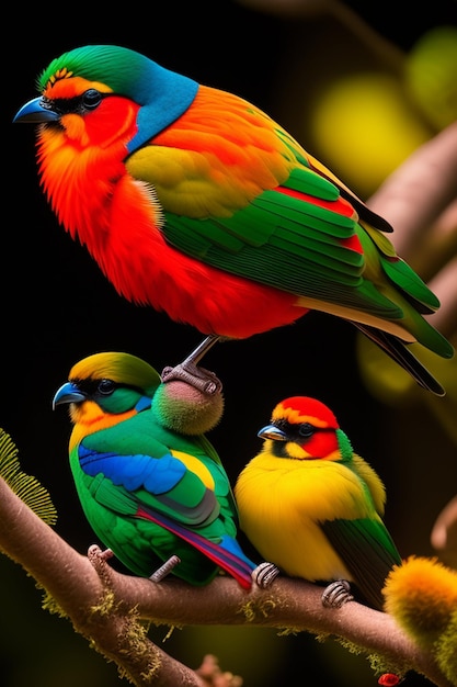 A colorful bird with a long beak sits on a branch.