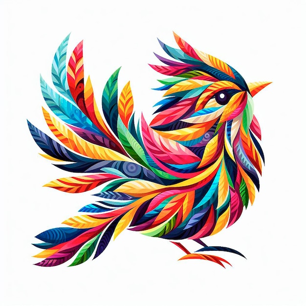 a colorful bird with multicolored feathers is drawn on a white background