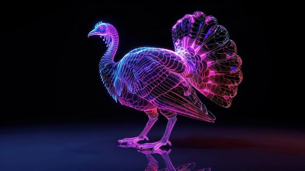 Photo a colorful bird with a purple tail stands on a dark background