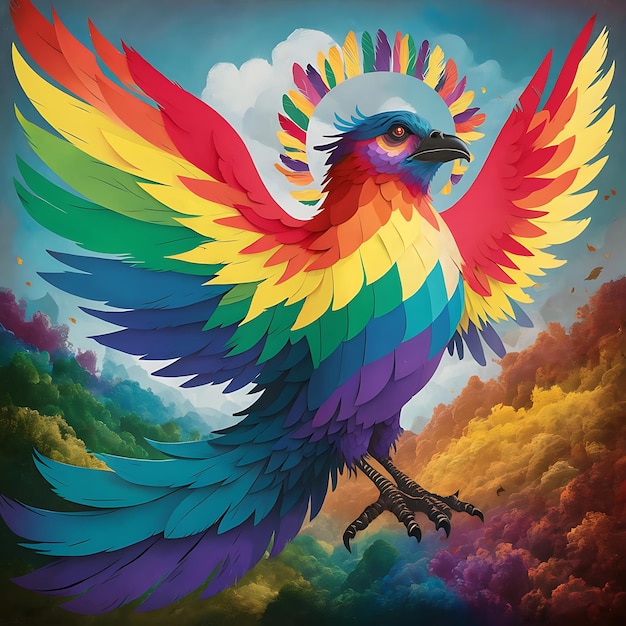 a colorful bird with a rainbow on its wing