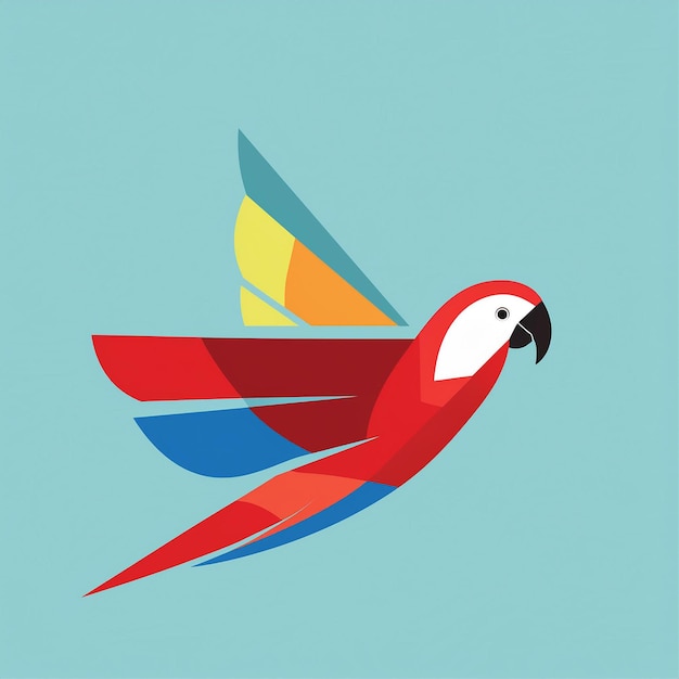 a colorful bird with a red and blue tail is flying in the sky