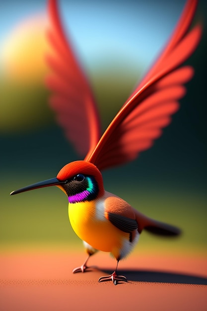 A colorful bird with a red head and a purple head.