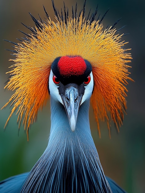 Photo a colorful bird with a red and yellow head and a red eye