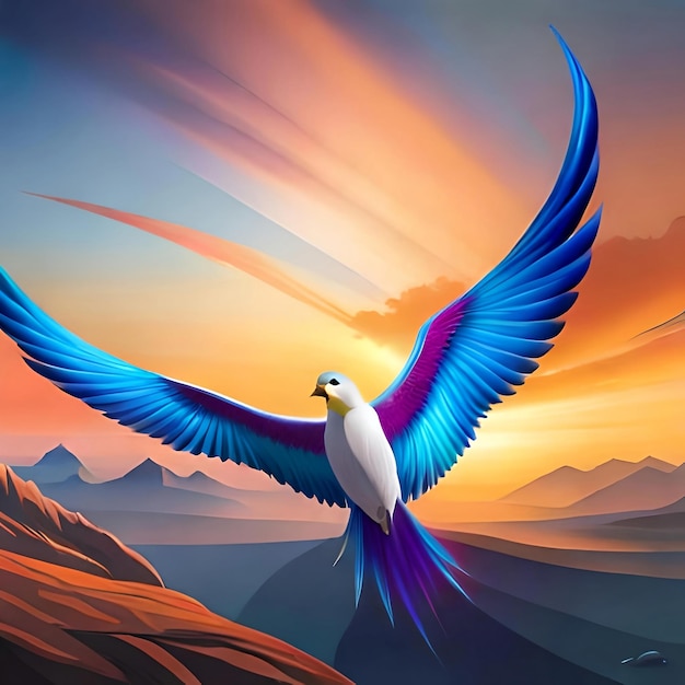 Colorful bird with vibrant colored feathers digital art illustration