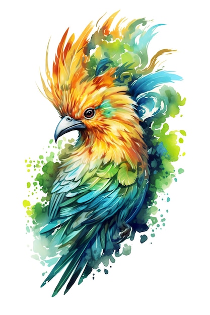 A colorful bird with watercolor splashs on its wings generative ai image