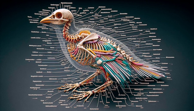 Photo a colorful bird with the word bones on it