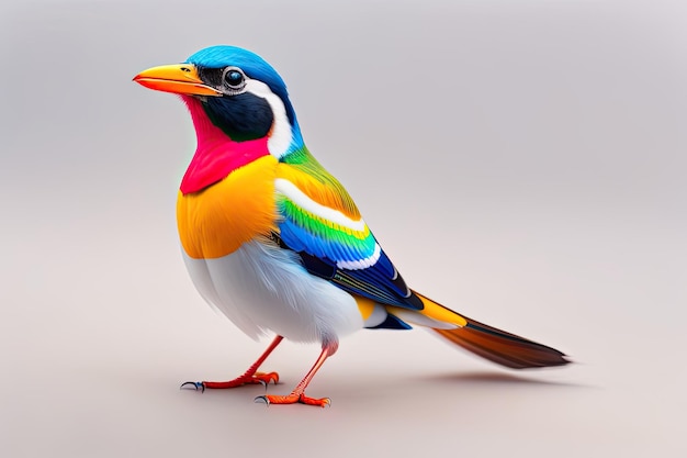 A colorful bird with a yellow beak and blue and green wings with white background isolated