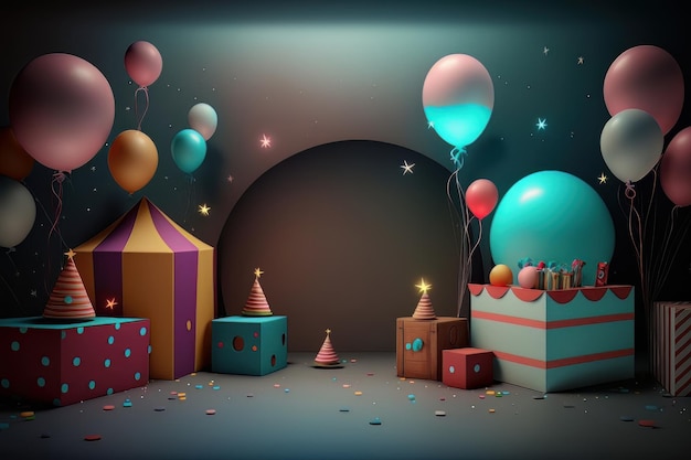 Colorful birthday background with balloons Generative AI Illustrations