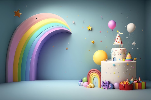 Colorful birthday background with balloons Generative AI Illustrations