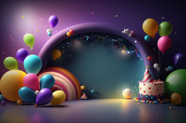 Colorful birthday background with balloons Generative AI Illustrations