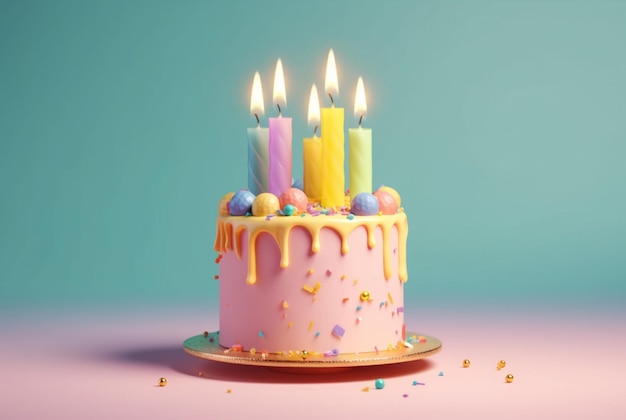 Colorful birthday cake on pastel background generative ai