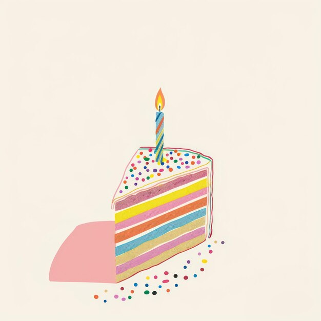 Colorful birthday cake slice illustration