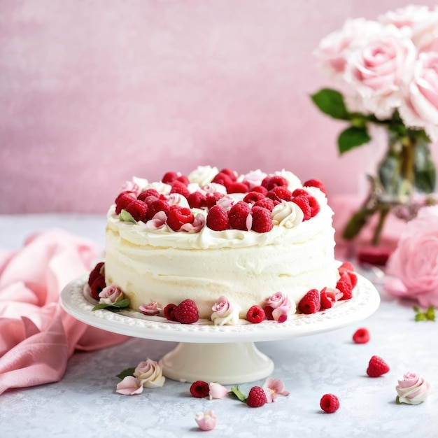 Colorful Birthday Cake with Candles and Floral Decor