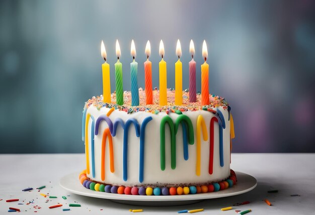 Colorful birthday cake with candles