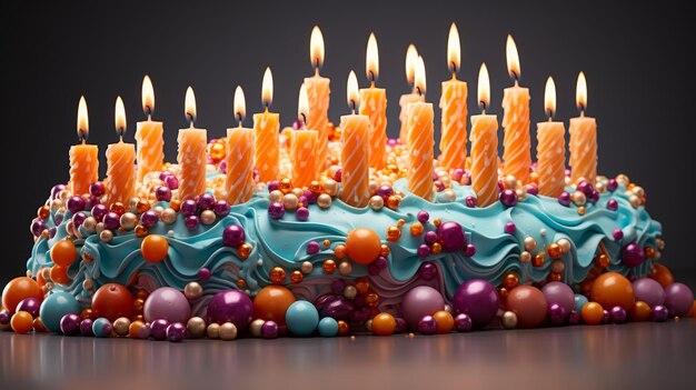 colorful birthday cake with candles