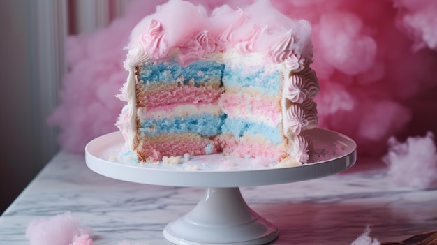 Colorful Birthday Cake with Pink Cotton Candy