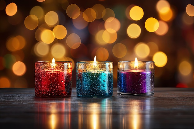 Colorful birthday candles decoration and Bokeh Lights background