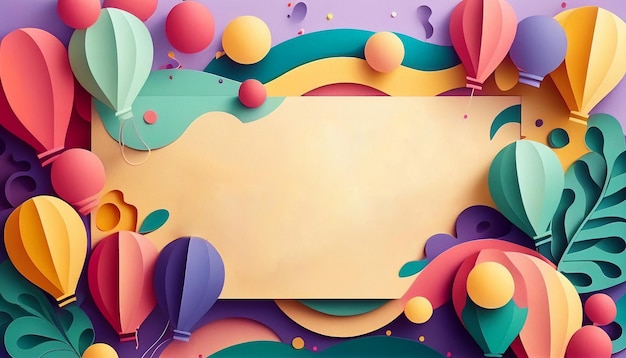 Colorful birthday greeting card background in paper cut style Generative AI