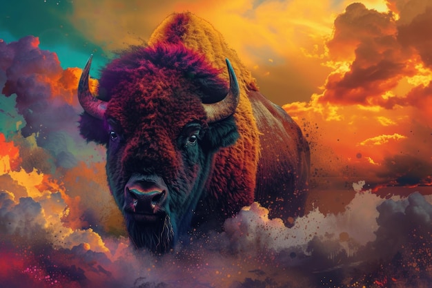 Colorful bison Generate Ai