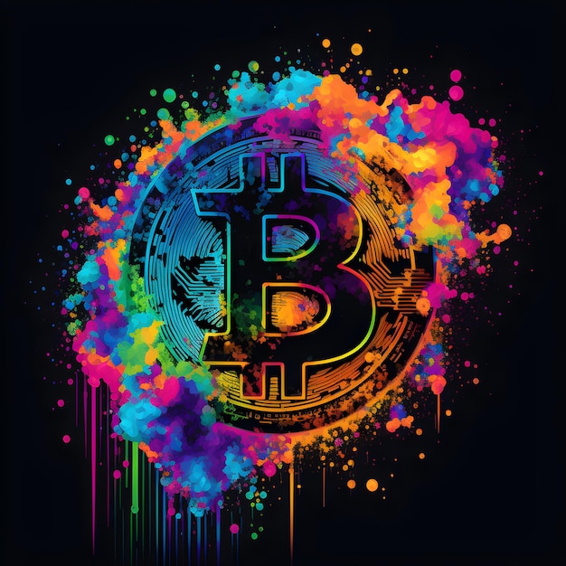 Colorful bitcoin illustration neon splash