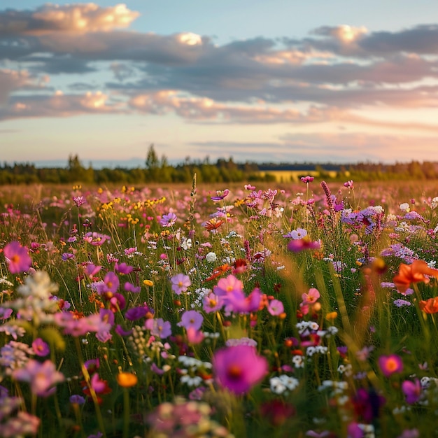 Colorful Blooming Flower Fields in Latvian Summer