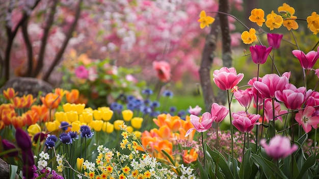 Photo a colorful blooming garden with fresh flowers