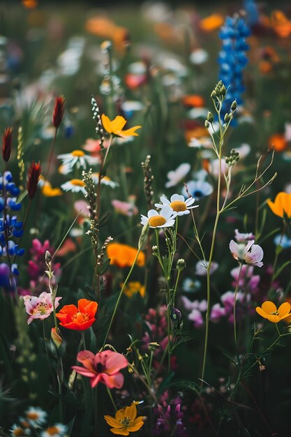 Photo colorful blooming wild spring flowers