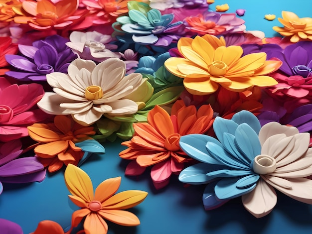 Colorful Blossoms 3D Rainbow Flower Template Background