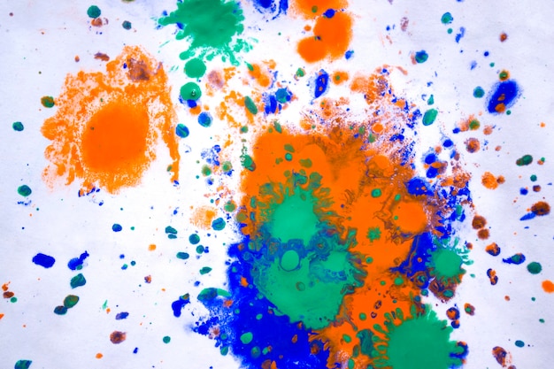 Colorful blots on white paper close up