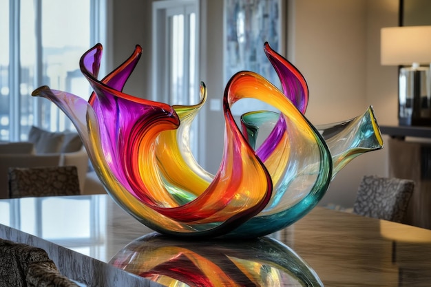 Photo colorful blown glass sculpture as a centerpiece