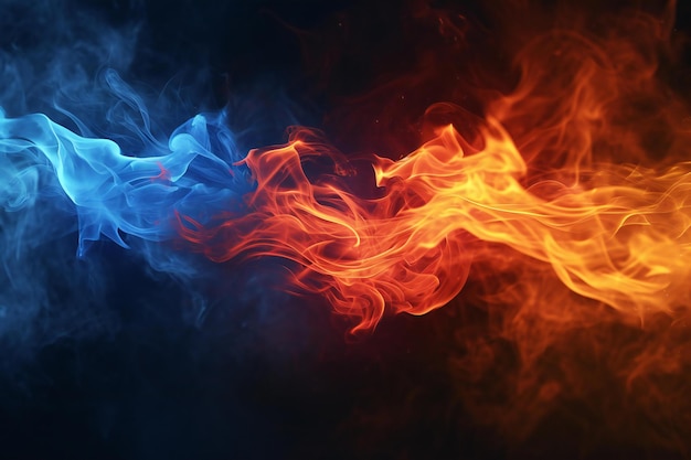 Colorful blue red and orange smoke on a black background Background from the smoke of vape