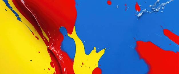 Photo colorful blue red and yellow paint splashes background