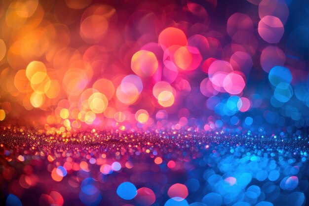 A colorful bokeh background with a bright blue and red light