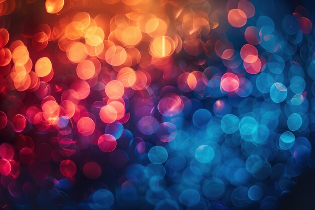 A colorful bokeh background with a bright blue and red light