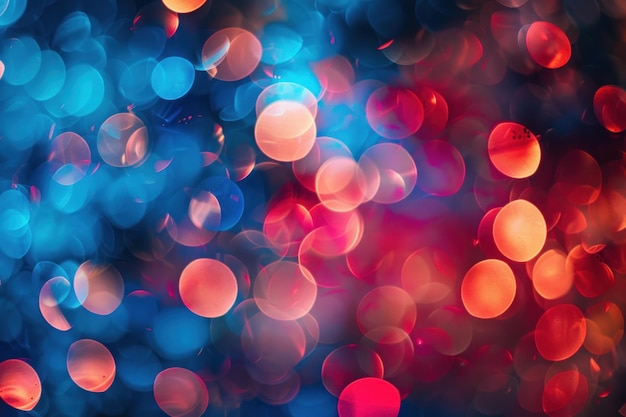 A colorful bokeh background with a bright blue and red light