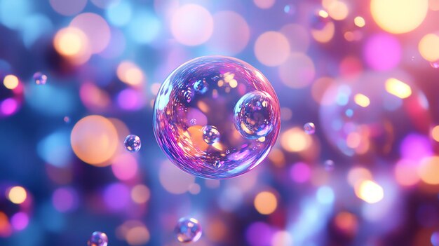 Colorful bokeh and iridescent bubbles floating in a dreamy background