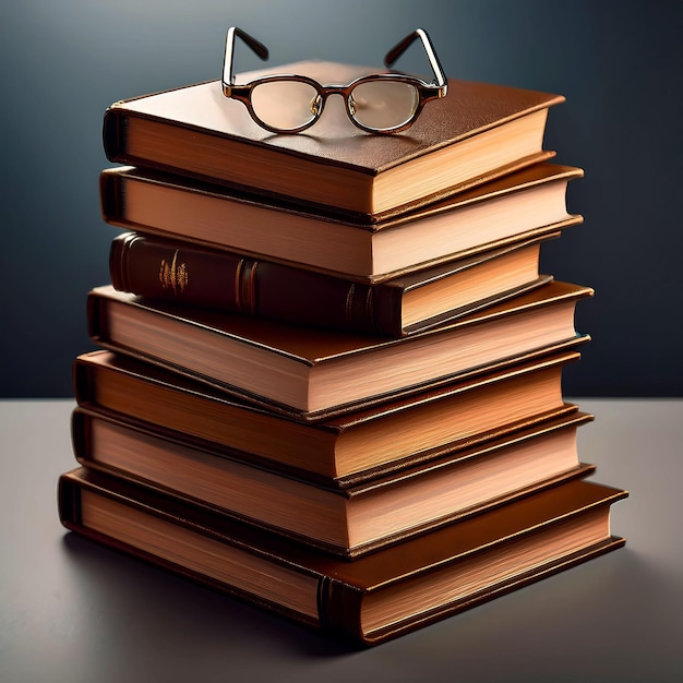 A colorful books of stack hardcover books isolated on glasses mom and child