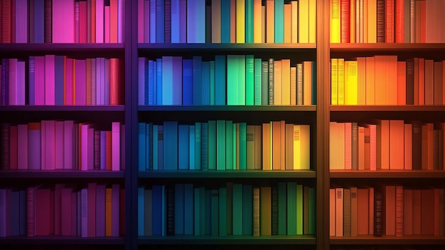 Colorful Bookshelves with RainbowColored Books