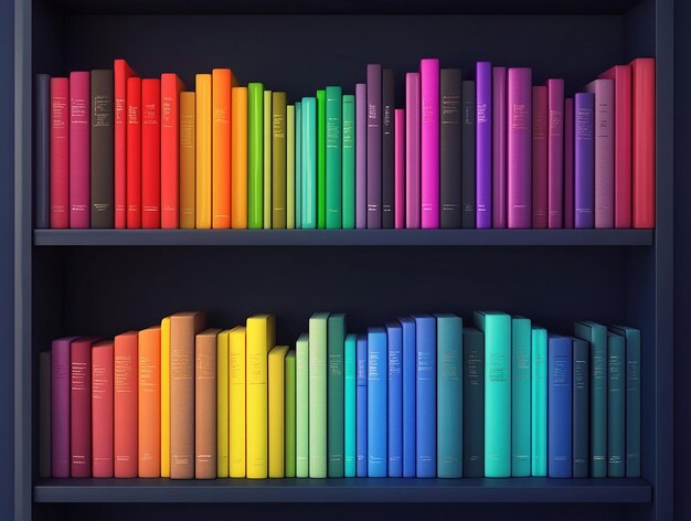 Photo colorful bookshelves with rainbowcolored books