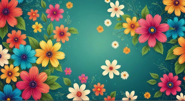 a colorful border of flowers with a place for text in the center