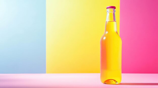 Photo colorful bottled beverage against a vibrant background bottle of cider