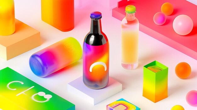 Photo colorful bottles and geometric shapes