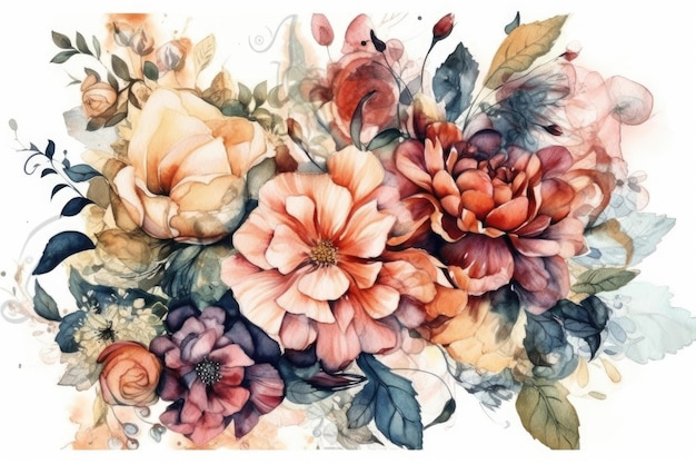 Colorful bouquet of flowers against a blank white background Generative AI