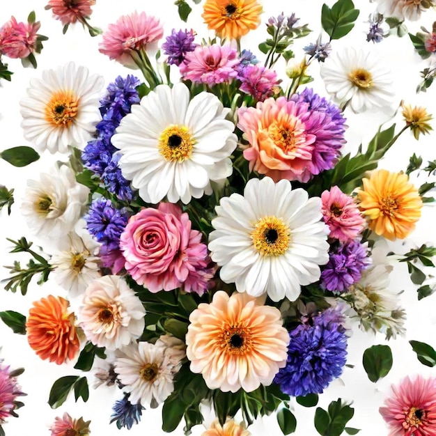 a colorful bouquet of flowers is displayed on a white background