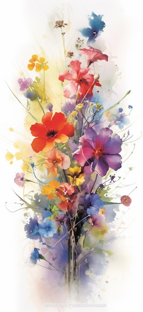 A colorful bouquet of flowers is displayed on a white background.