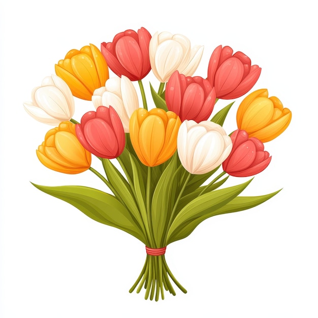 Photo colorful bouquet of tulips with white yellow orange and red flowers