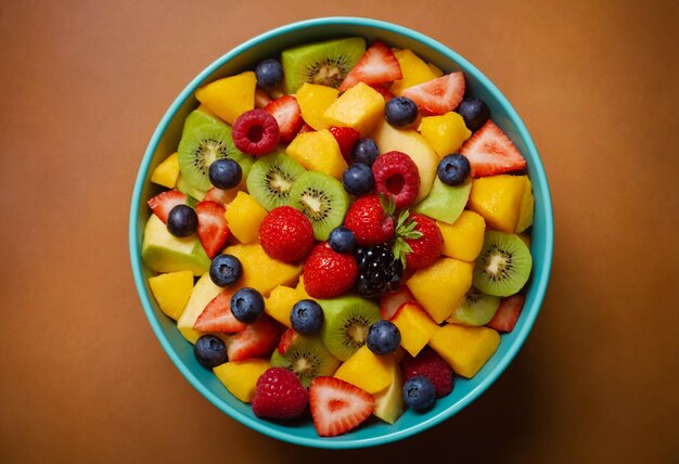 A colorful bowl of mixed fruit salad